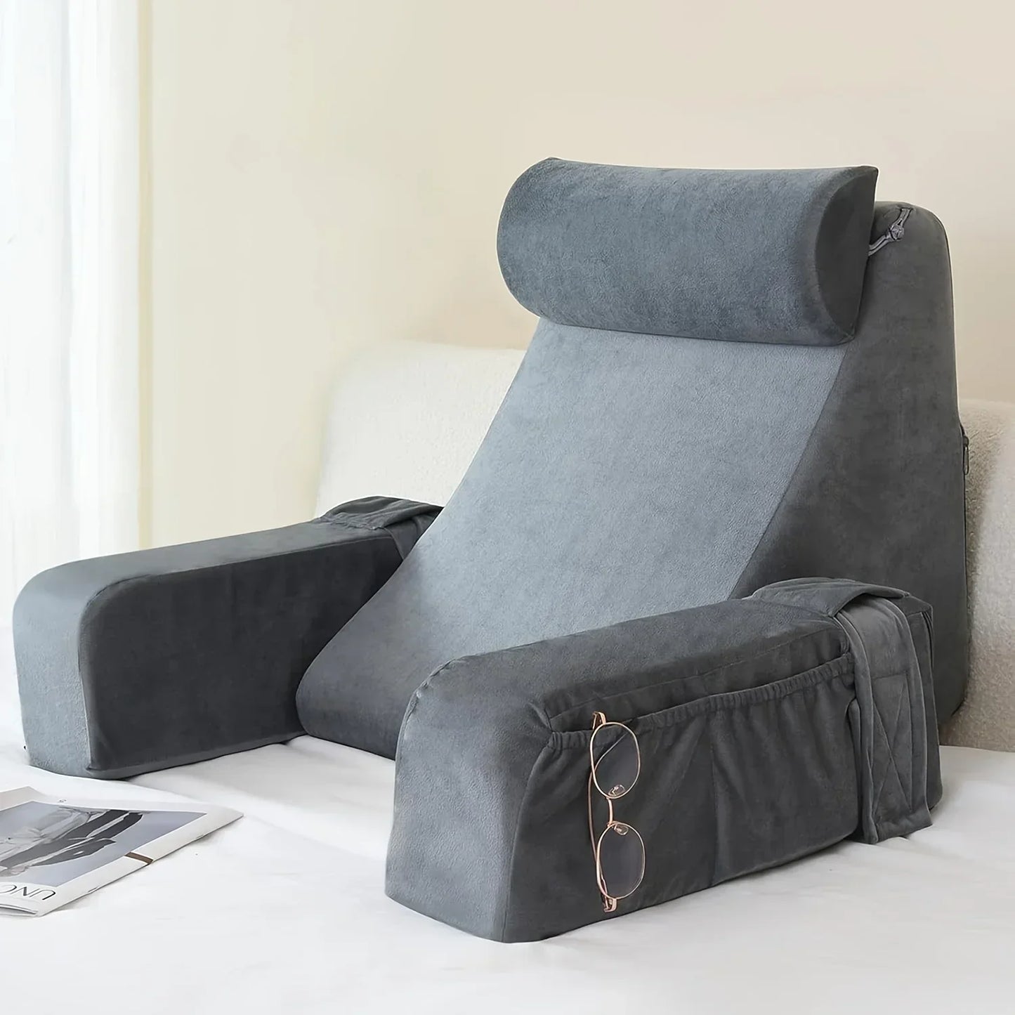 Reading Pillow for Bed, Extra Large Arm Rest Memory Foam.