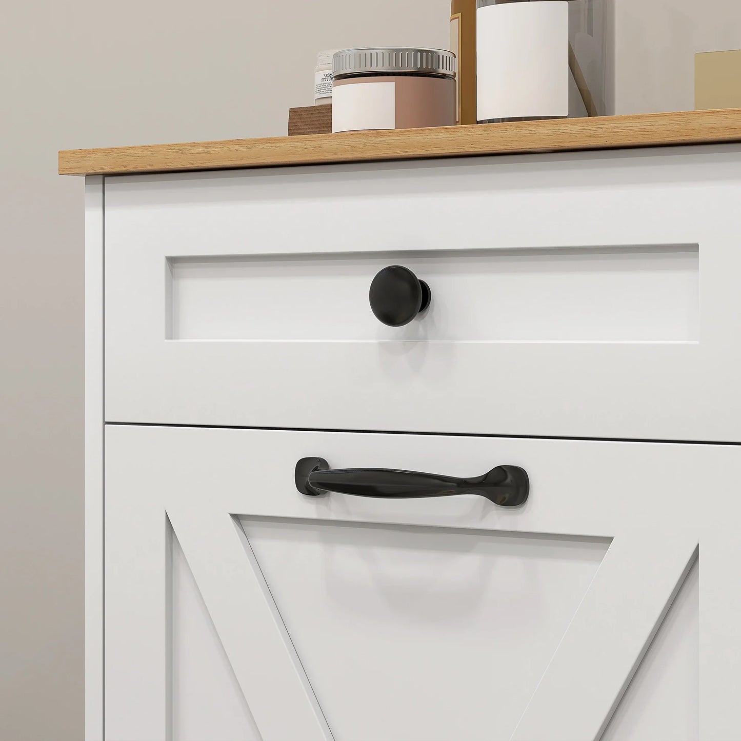 Tilt Out Laundry Hamper Cabinet, with 2 Baskets and 2 Drawers, White.