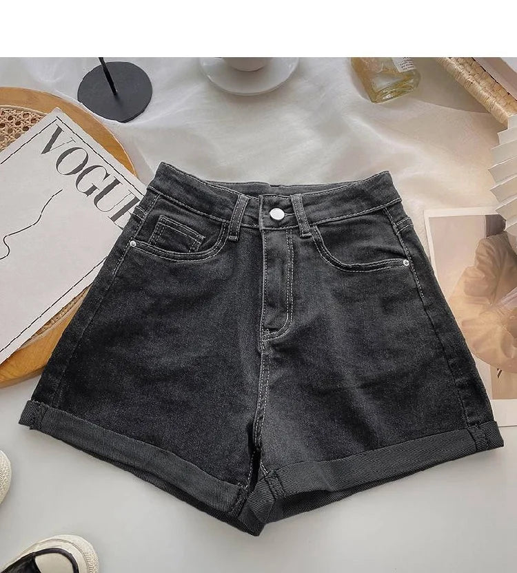High Waist Wide Leg Casual Jeans Shorts Women's Summer Fashion Slimming A-Line Shorts Blue Denim High Waist Loose Cover Hip