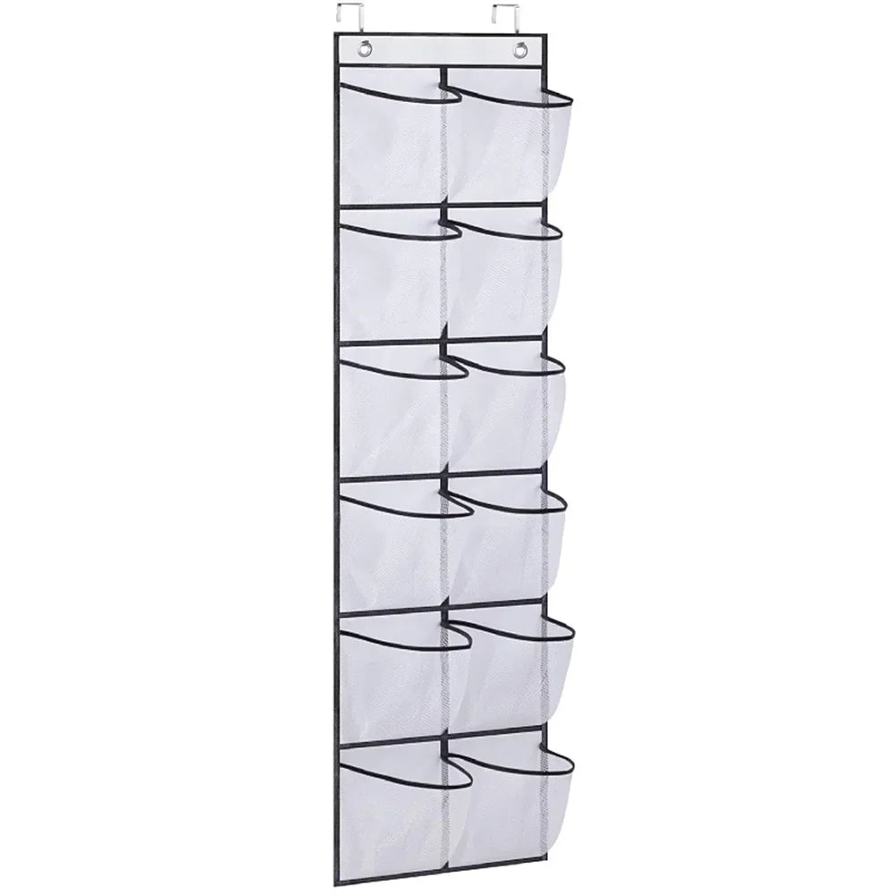 12 Pockets Over the Door Shoe Organizer Large Mesh Pockets With 2 Hooks Transparent Fabric Shoe Rack Storage Bag For Bedroom
