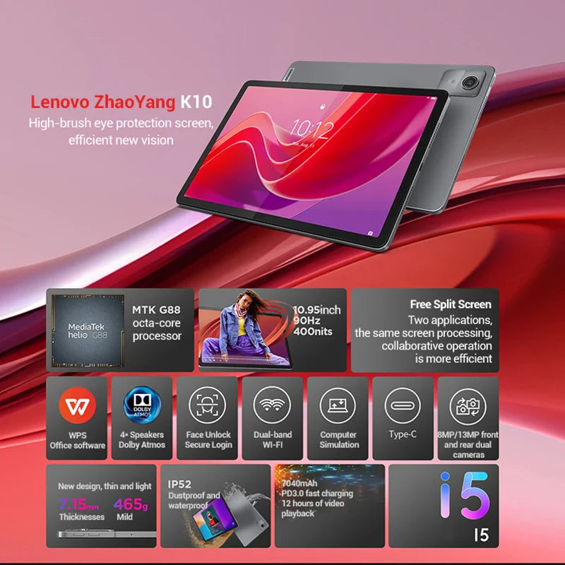 Global Firmware 8GB 128GB Original New Lenovo Pads Zhaoyang Tab K10 10.95' 90Hz MTK Helio G88 Tablets 7040mAh