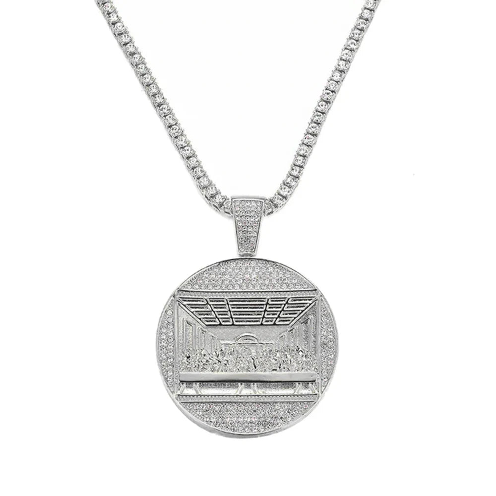 New Last Supper Pendant Cuban Chain Necklace With 14mm Iced Out Chain Fashion Hip Hop Men Charm Pendant Tennis Necklaces Jewelry