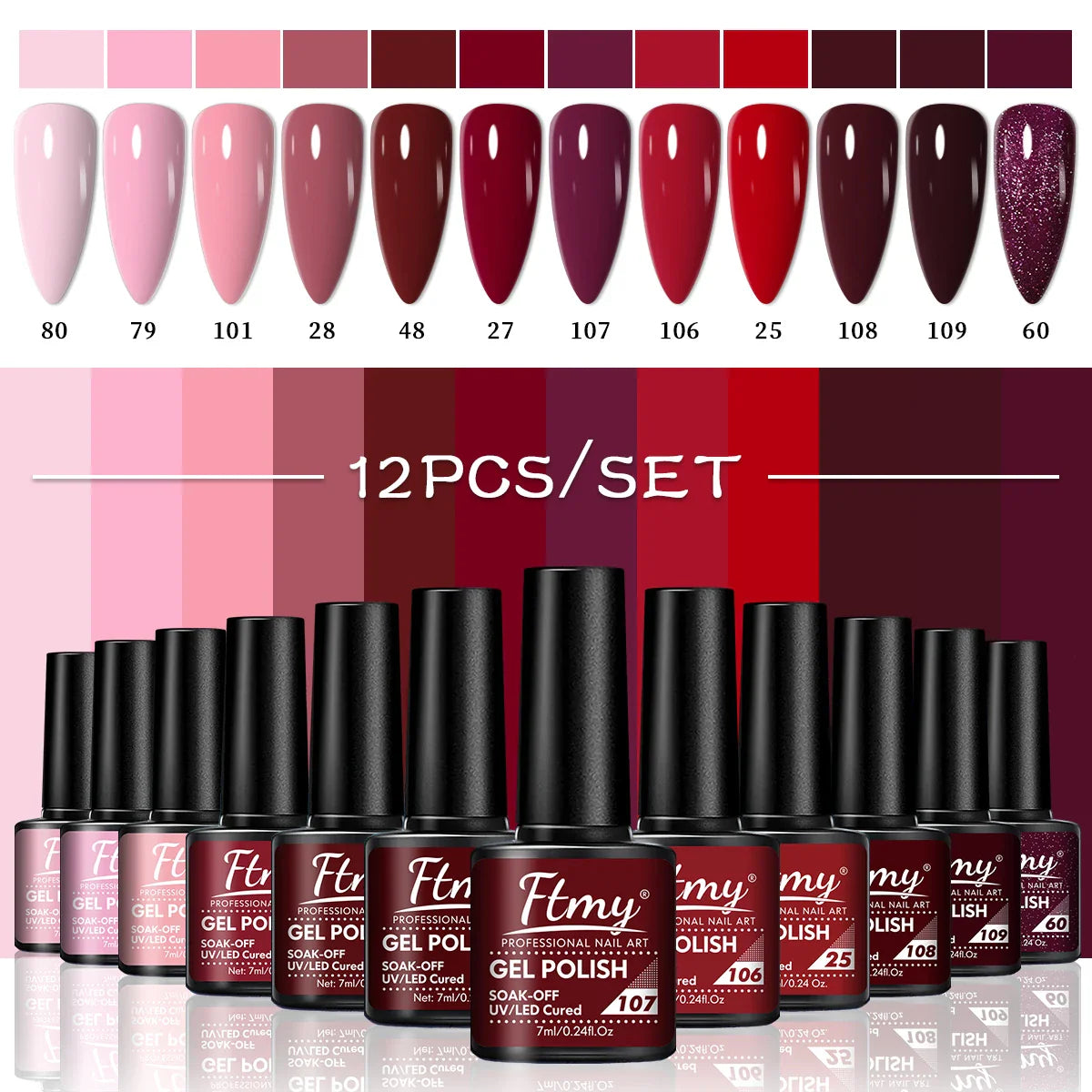 12-pack Solid Color Gel Nail Polish Set, New Autumn/Winter Collection, featuring minimalist classic colors, high-saturation.