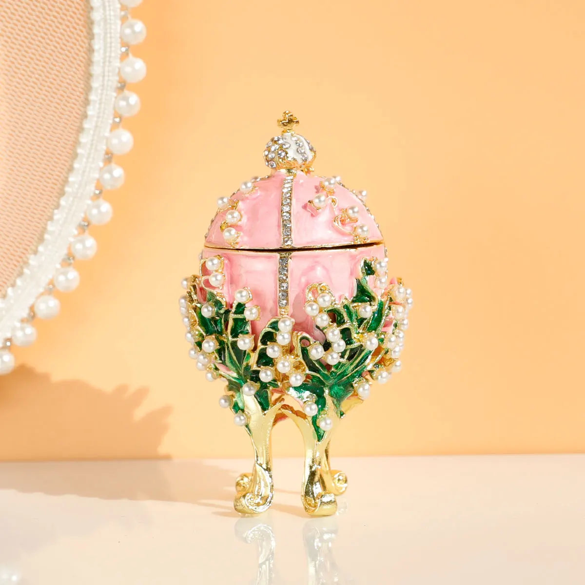 Faberge Egg Style Hand Painted Decorative Trinket Box with Hinged, Classic Ornaments Home Decor, Unique Easter Day Gift