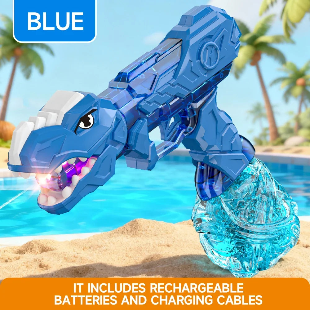 Electric Dinosaur Water Gun With LED Light Up Continuous Shooting Up to 8M Range Summer Pool Beach Toy for Kids Boys Girls