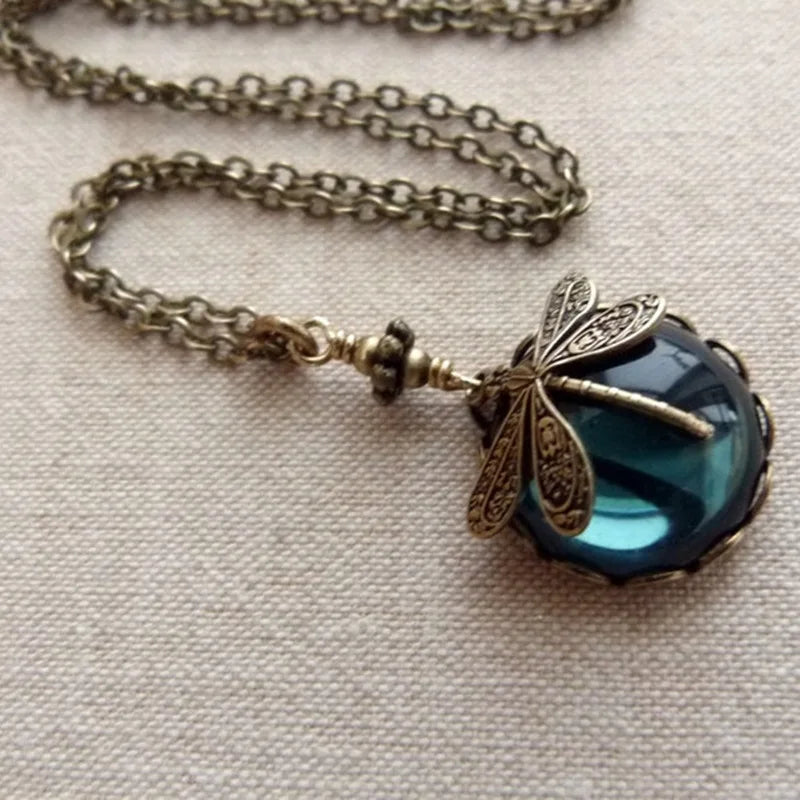 Vintage Insect Dragonfly Moonstone Necklace for Women Girl Charm Leather Rope Choker Necklaces Hiphop Accessories