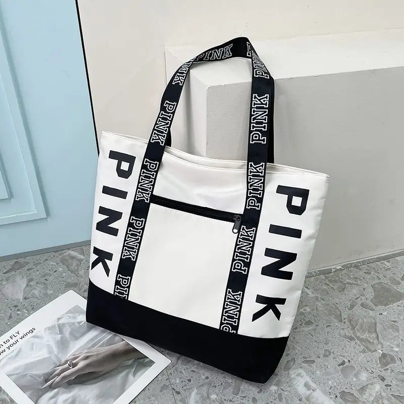Tote Bag Capacity Canvas Women HandbagWoman Shoulder Bags Colorblock Pink Letter Graphic Tote Handbags Casual Sports Fitness