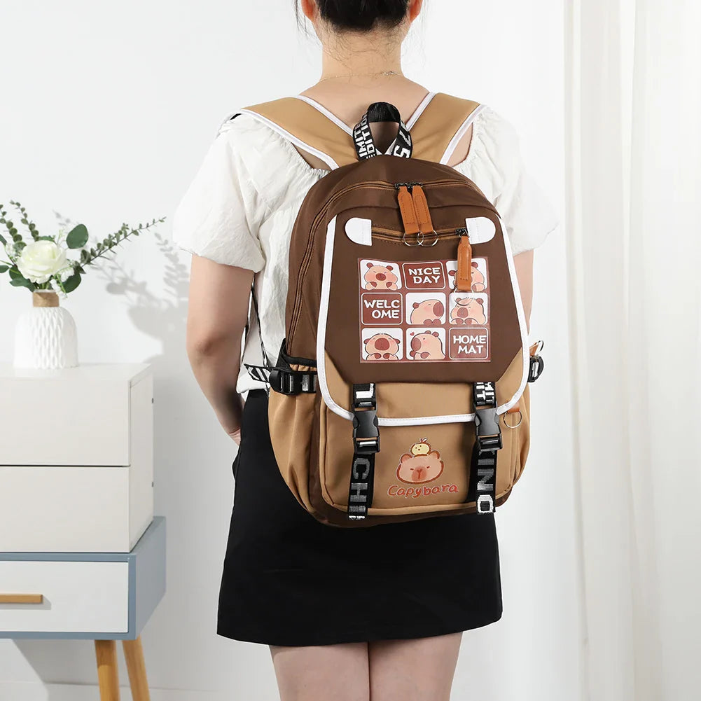 Capybara Book Bag with 1 Main Compartment for Girls Boys Laptop Backpack Zipper School Bag Rucksack Gifts for Capybara Lovers