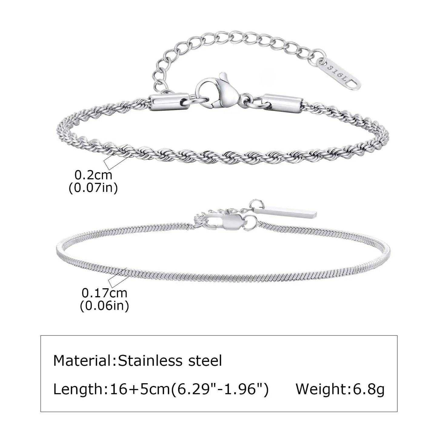 1/2/3pcs Chain Bracelet for, Stainless Steel Twisted Rope Cuban Chain