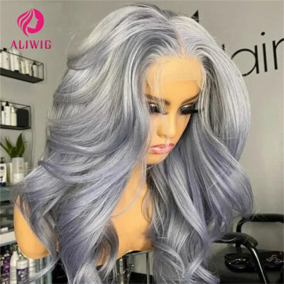 Silver Grey Body Wave Lace Frontal Wig 13x4 Lace Front Human Hair Wig For Women Preplucked Brazilian Colored Lace Human Hair Wig