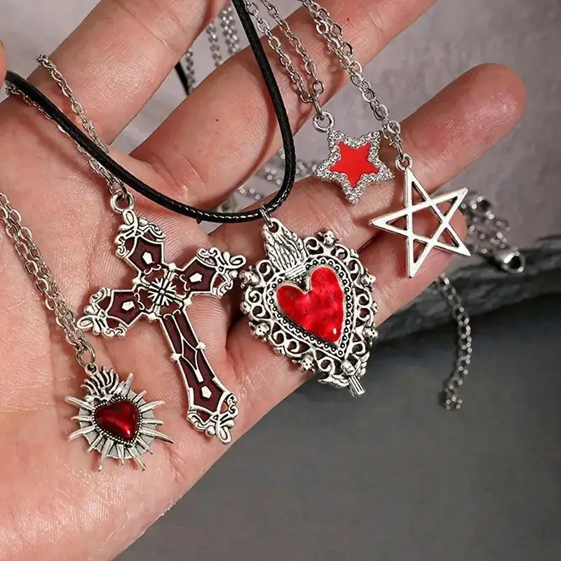 5pcs Gothic Necklace Set for Women Halloween Jewelry Heart Bat Spider