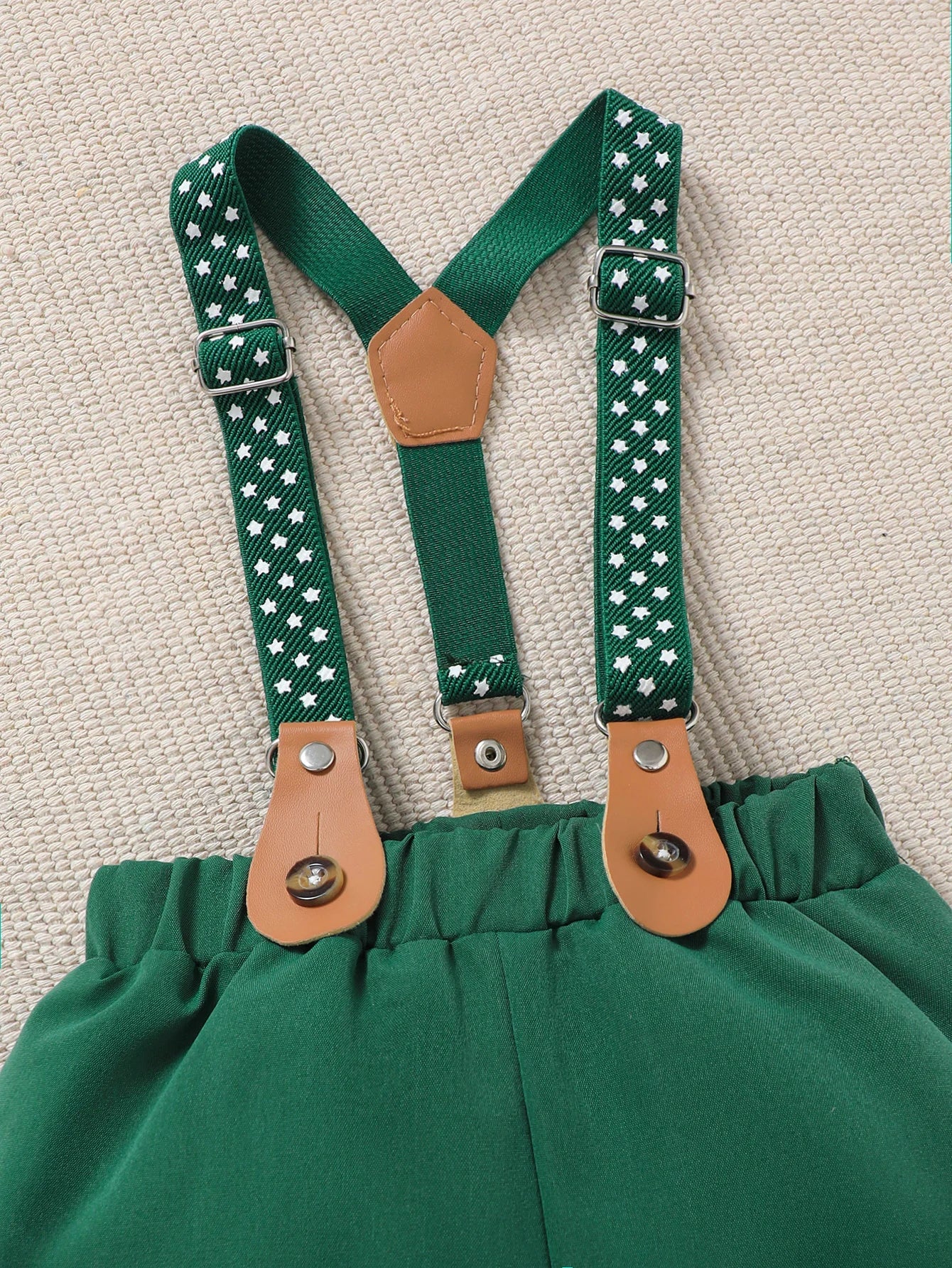 Baby Boy Summer Outfit 2-Piece Set Cartoon Dinosaur Print Polo Short Sleeve Romper with Fashionable Cute Overalls