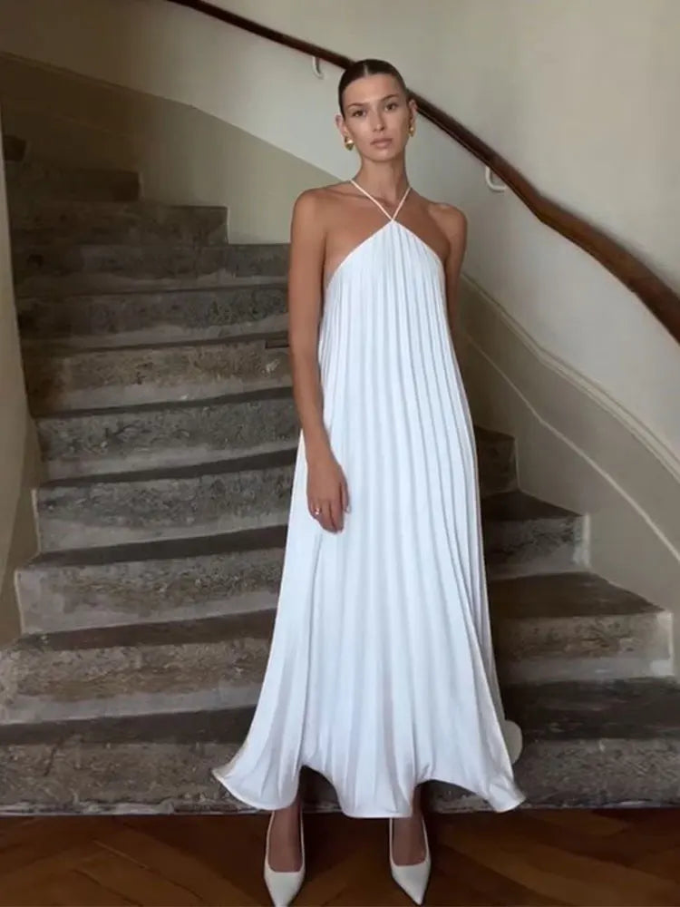 Chic Romantic Spaghetti Strap Long Dress For Women Elegant Sleeveless Backless Vestidoes 2024 Summer Fashion Beach Evening Robe