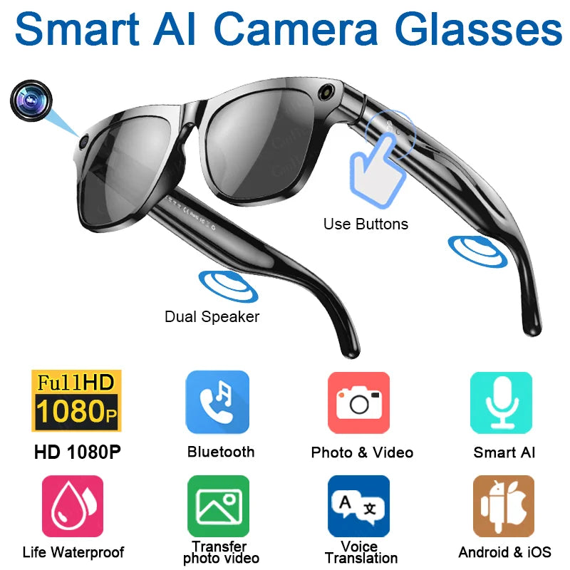 4K HD Color Changing AI Smart Glasses, Chat GPT,100MP Camera, Bluetooth, Call Voice Assistant Control, Smart Glasses 2026 New.