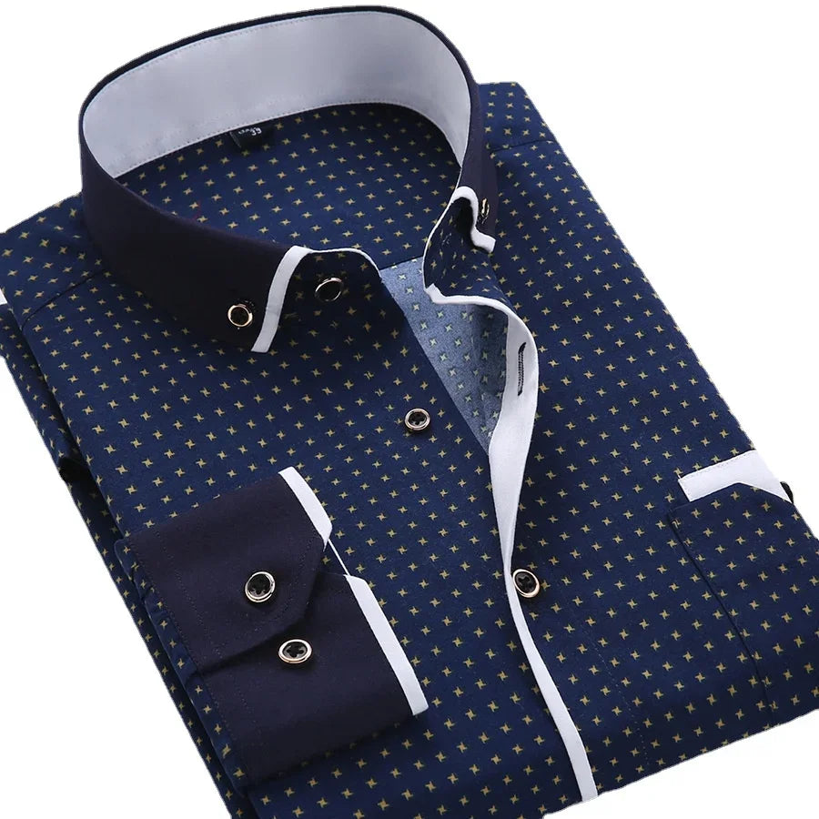 Floral Button Down Men Shirt Brand 2024, Male High Quality Long Sleeve Shirts.