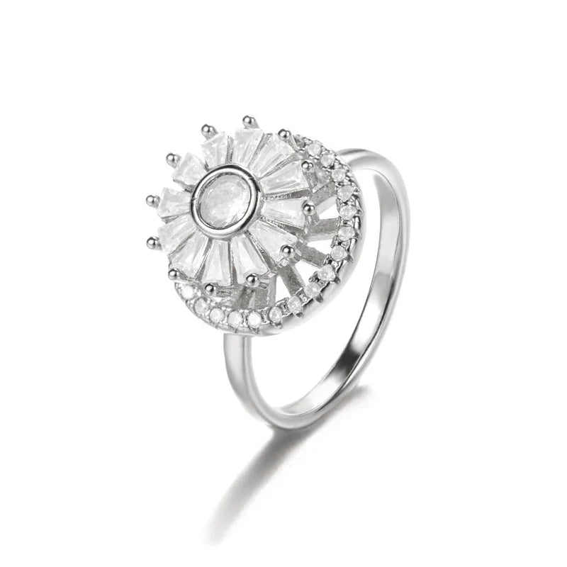Luxury Crystal Snowflake Rings For Women Rotatable Fidget Anxiety Adjustable Ring Anti Stress Fashion Jewelry Gifts