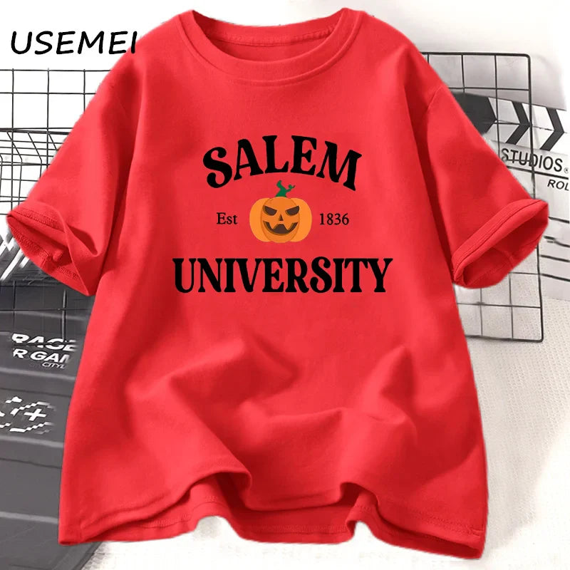 Salem University Est 1836 T-shirt Fall Vintage Halloween T Shirt Spooky Season Tee Shirt Cotton Short Sleeve Women's Clothing