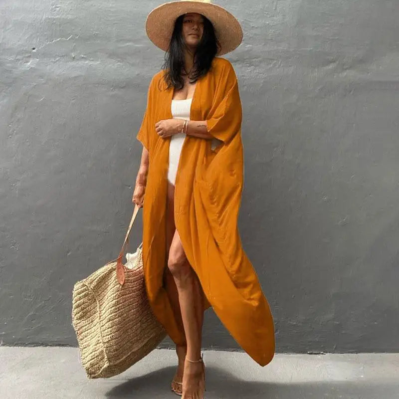 2023 Women's Boho Stripe Tie Dye Swimsuit Cover Up with Belt Tunic Sarong Cardigan Dress Bikini Cover-ups Beach Wear Kimono