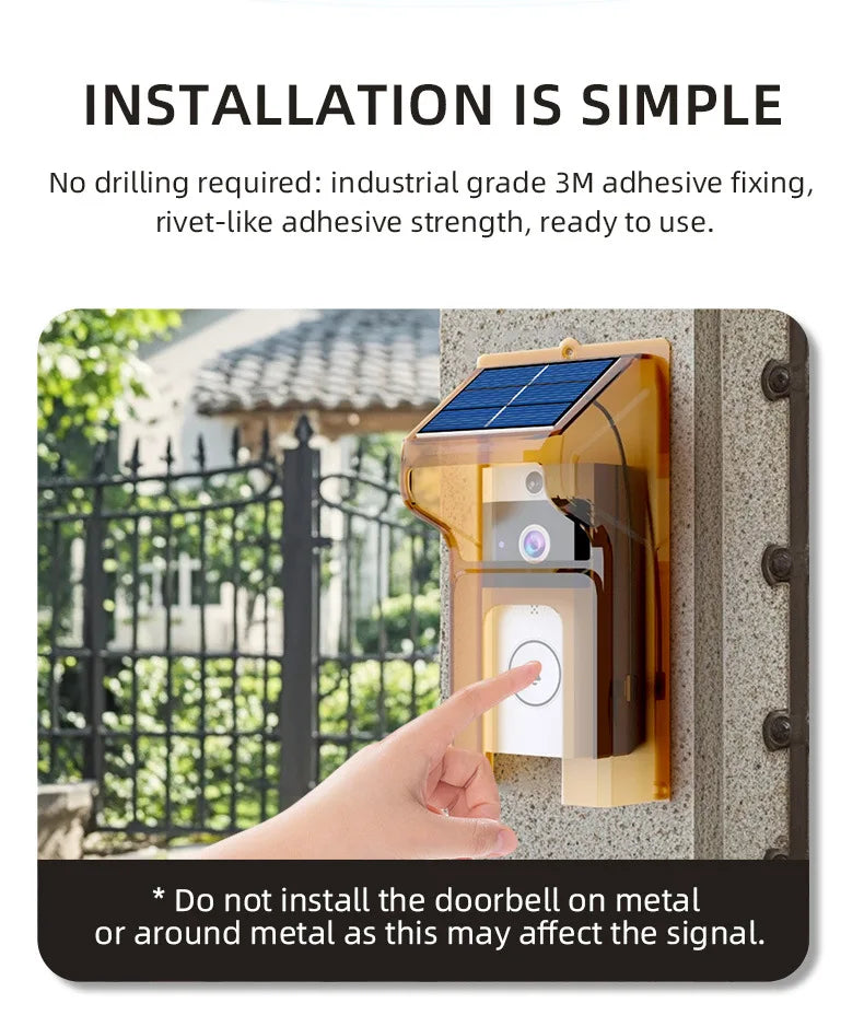 Wireless Video Doorbell with Solar Rain Cover Waterproof Wifi Door Bell Camera Color Intercom Video Doorbell Smart Home Security