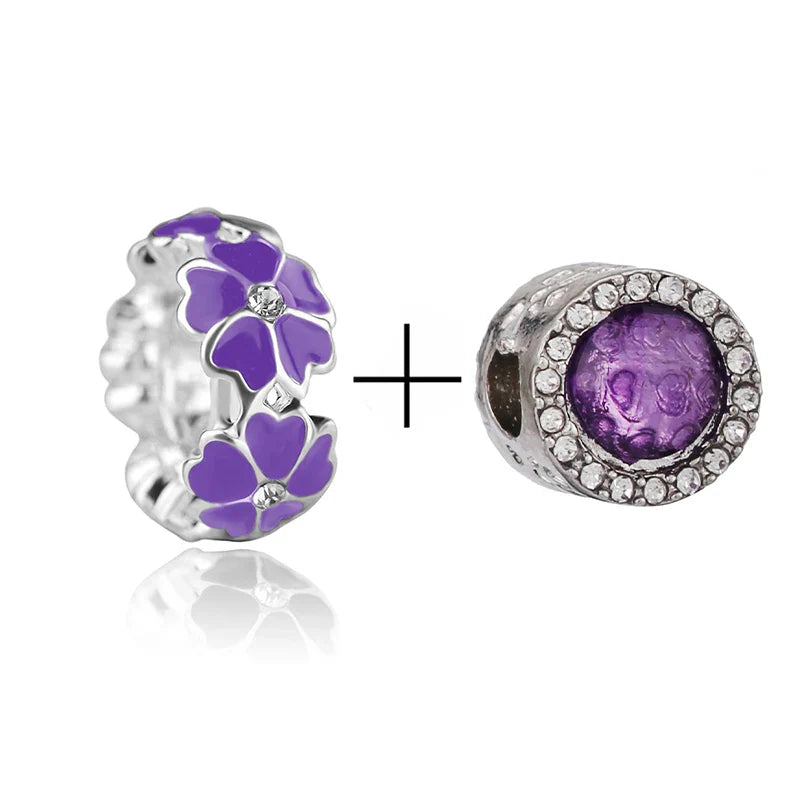 BRACE CODE 2Pcs/Lot Pan Spring New Purple Charm Love Floral Diy Beads Pendant Making Men's Women's Children's Fine Bracelets