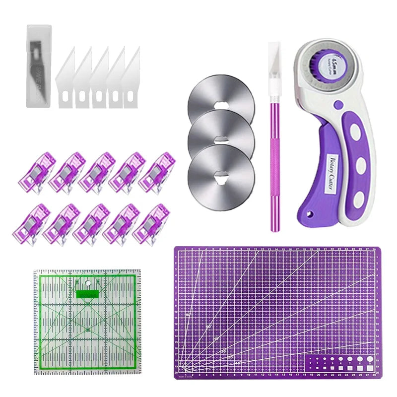 45mm Precision Rotating Cutter Set, Carving Knife, A4 Cutting Pad, Patch Measuring Tape, Sewing, Embroidery Craft Production.