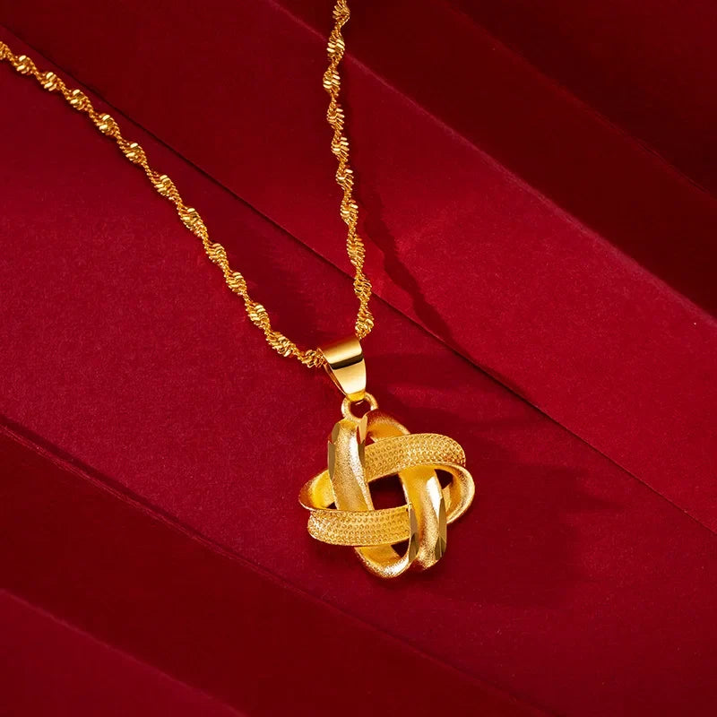 24K Gold Color Flower Pendant Necklaces for Women 18 Inch Water Wave