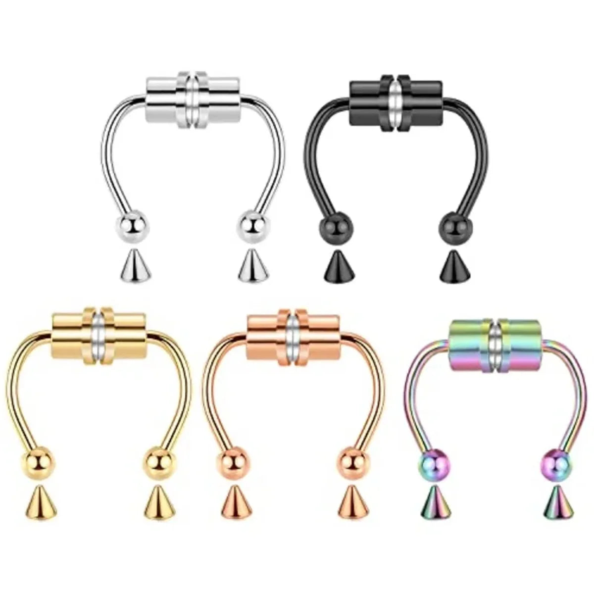 1/2/3/4/5pcs Fake Magnetic Stainless Steel Nose Rings, Non Piercing