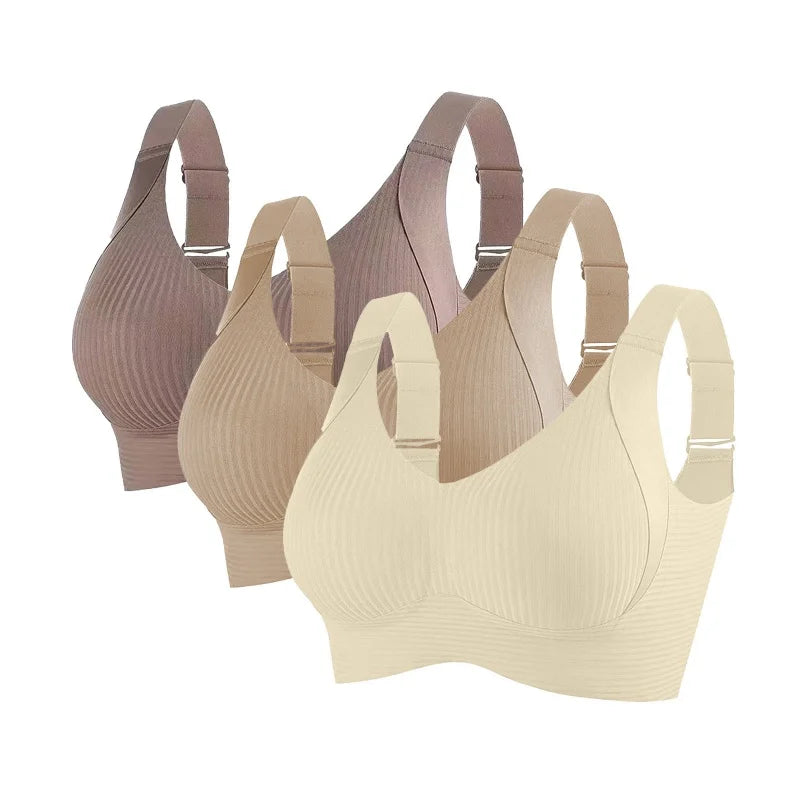 3Pcs/Set Women's Push-Up Bra Non-wire Lift Bra Seamless Underwear V-Neck Ribbed Bralette Plus Size Sexy Lingerie M-4XL Intimates