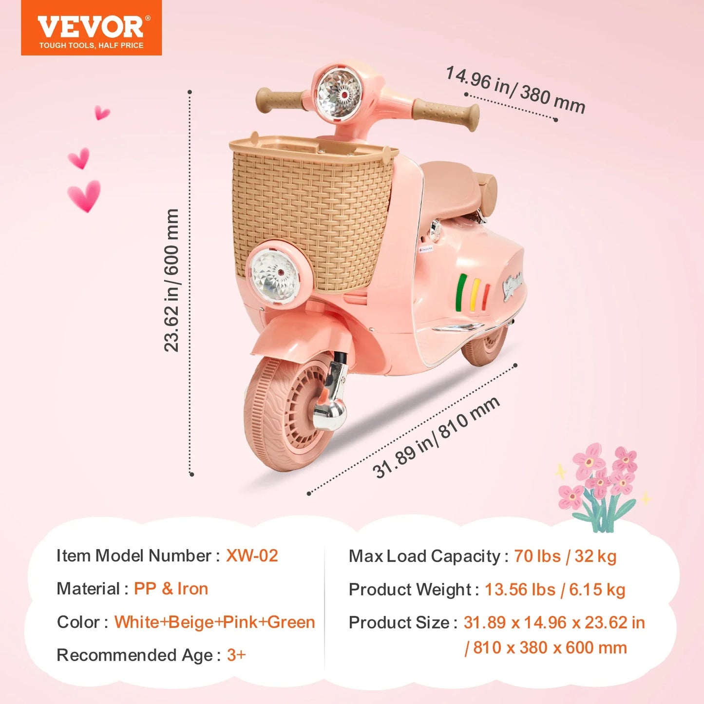 VEVOR Kids Ride On Motorcycle 6V/12V Battery Powered Electric Motorcycle Trike with Speed 2mph Ride on Toys for Children Gifts