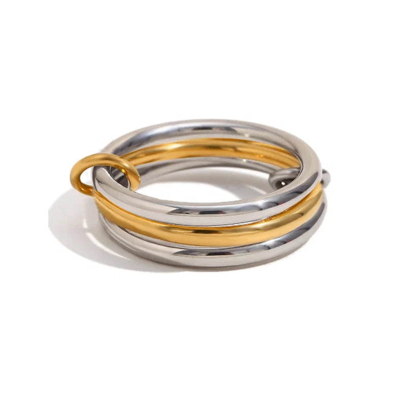 A Niche Two-Color Four-Ring Copper Jewelry Ring, Hypoallergenic, Ins