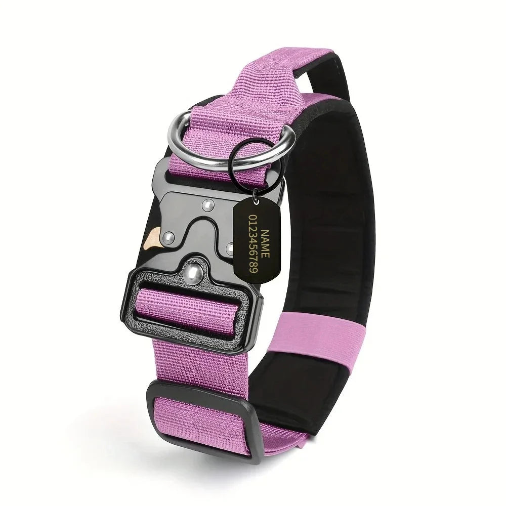 Personalized Tactical Dog Collar Adjustable Military Training Nylon Dog Collar with NamePlate Metal Buckle for Dogs