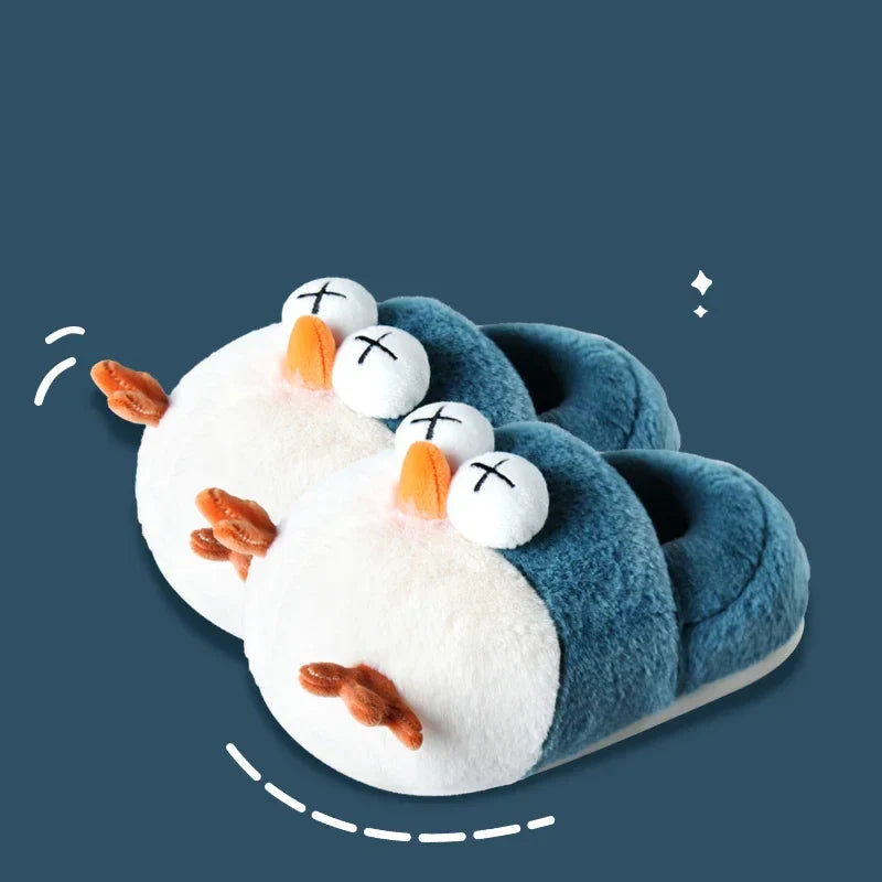 Women's Home Slippers Cute Cartoon Bird Cotton Slippers Winter Warm and Anti Slip Slippers
