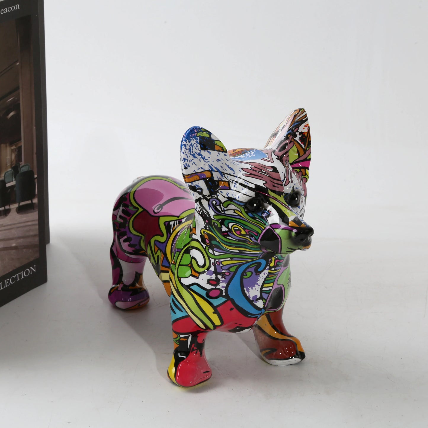 Nordic Art Graffiti Corgi Dog Painting Creative Resin Crafts Home Decoration Wine Cabinet Office Decor Crafts Gift Ornaments