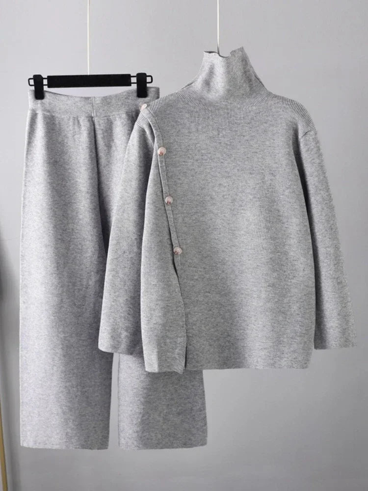New Winter Autumn Sweater 2 Piece Sets Fashionable Knit Pant Sets Elegant Retro Pullover Two Piece Sets Womens Outfits Clothes