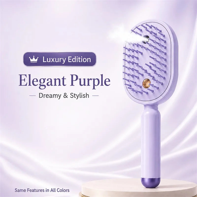 No Heat Electric Hair Straightening Brush with Fine Mist Spray Red Light Care Straightener Smoothing Wet & Dry Use Fast Charge