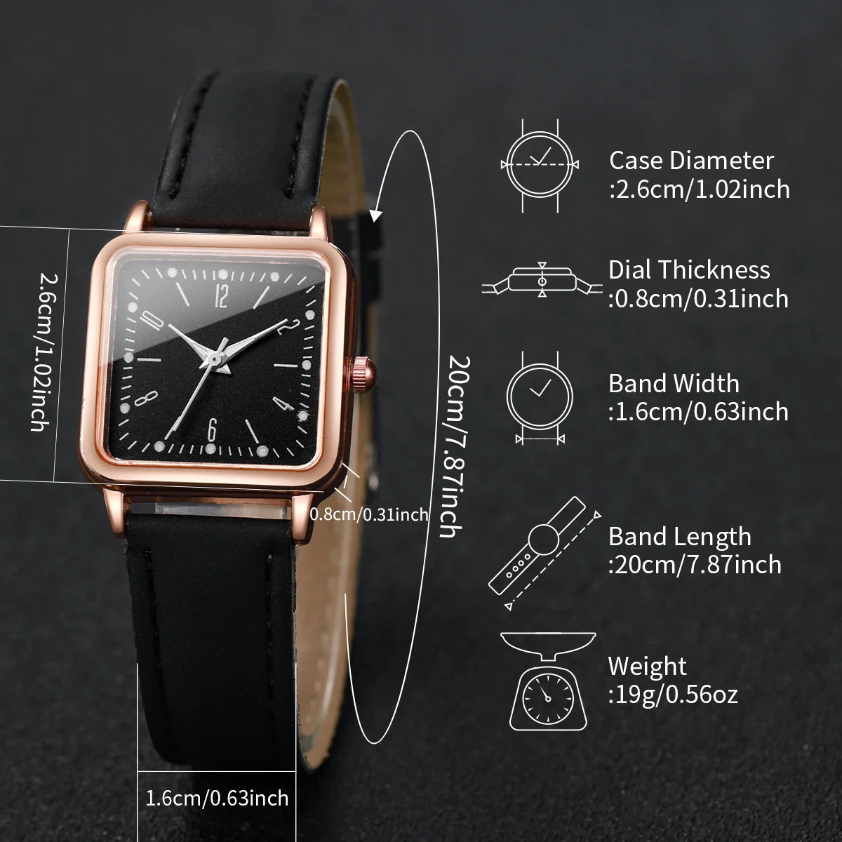 8PCS/Set Fashion Women's Watches Square Quartz Watch Casual Leather Band Wristwatches (Without Box)