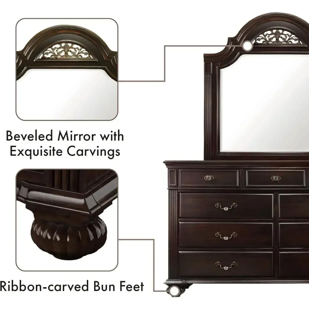 Hot sales 24/7 Shop at Home Syracuse 6-Piece Traditional, Solid Wood Bedroom Set with Chest, Mirrored-Dresser and 2 Nightstands.