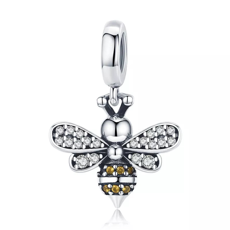 Bamoer 925 Sterling Silver Delicate Bee Series Charm Beads Silver Bumblebee Pendant fit for Silver Bracelet & Bangle DIY Gift