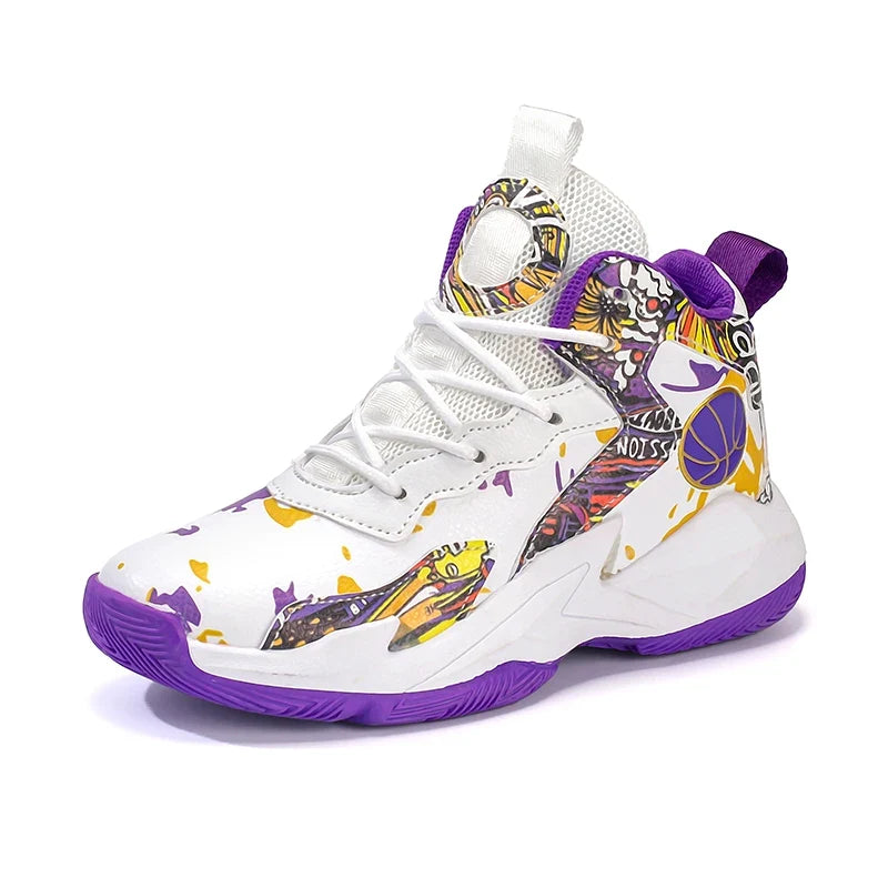 Fashion Basketball Shoes for Kids High-top Sneakers Children Casual Sports Shoes Ankle-protected Anti-slippery Gym Trainers Boys