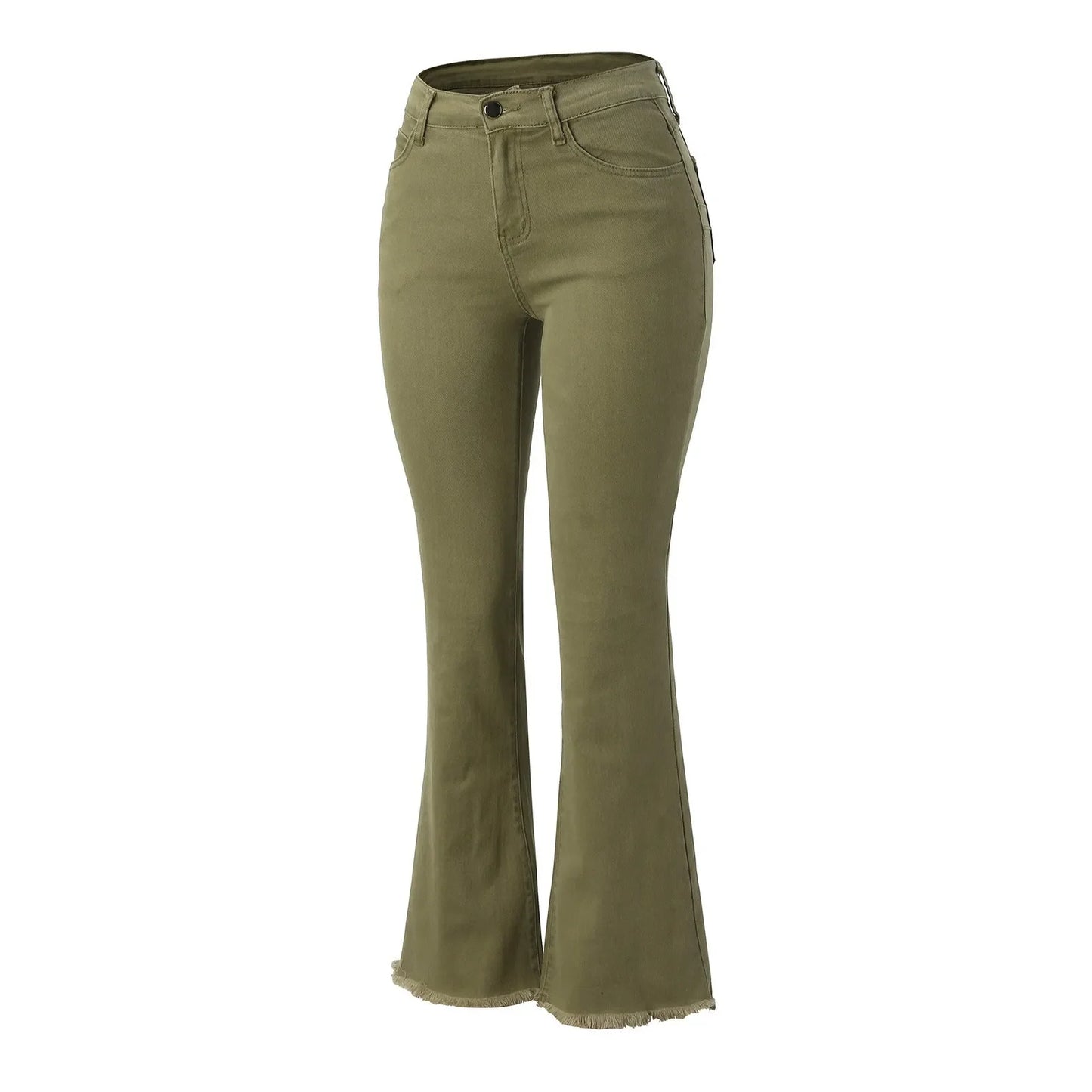 Jeans For Women High Waist Womens Casual Denim Pants Jeans Green Color Bell Jeans Flared Denim Jeans 여성바지