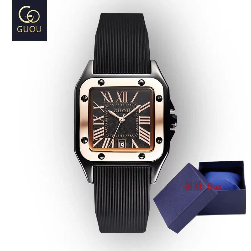Fashion GUOU Brand Watch Rectangula Quartz Ladies Women's Watches Leather Upscale Large Dial Top Luxury Women relogio feminino