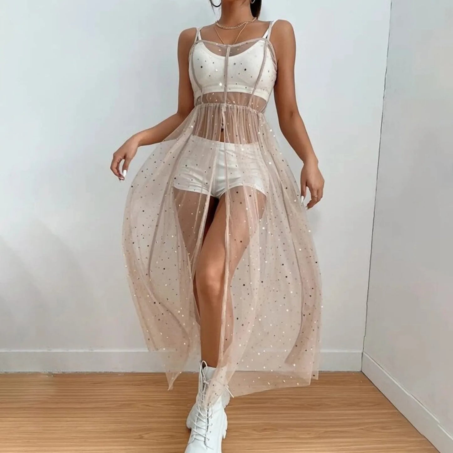 Women'S Mesh Transparent Summer Dress Sleeveless Beach Dresses Bikini Cover Up Lightweight Beach Poncho Holiday Beachwear