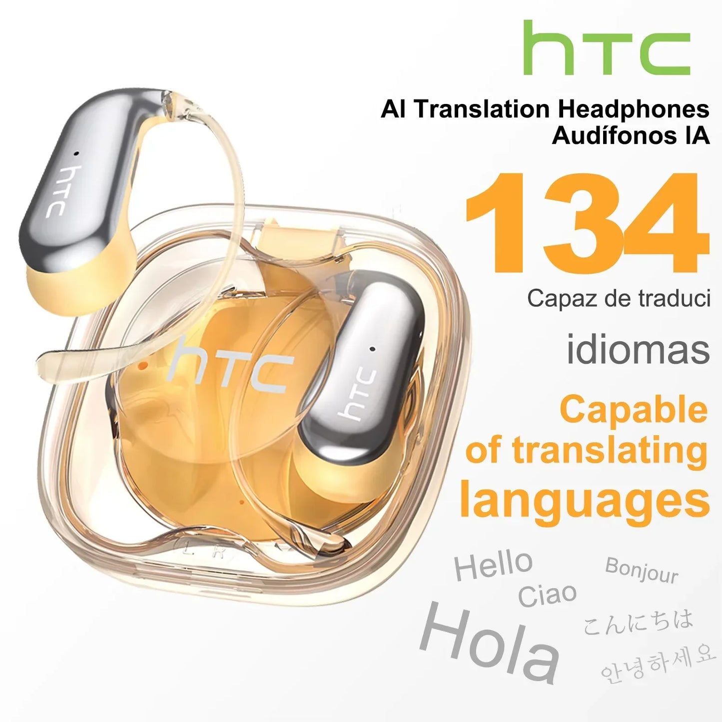 HTC NE38 Bluetooth V6.0 Earphone AI Translation Earbuds OWS Titanium-Wire Wireless Headphones HD Calls Ultralight Earhook