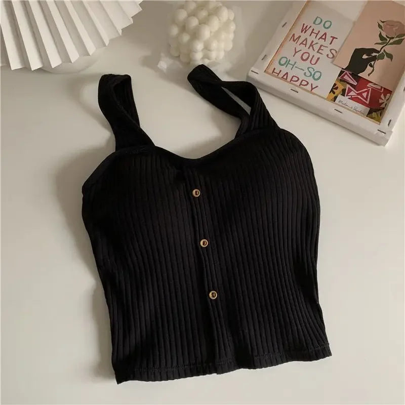 Crop Top Y2k Corset Summer Korean Fashion Tank Top Women's Clothing Knit Casual Basic Slim Vest Sweet Bra Tops Female Camisoles
