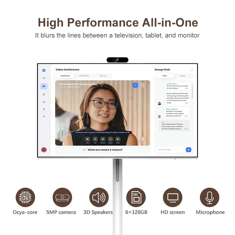 32 Inch Portable Smart TV Rotation Touch Screen Portable Camera Display Tablet PC Stand Wheels Television Rechargeable
