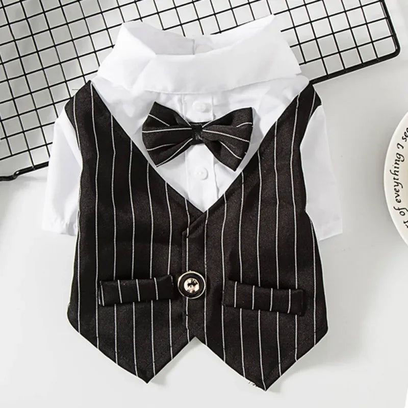 Dog Gentleman Wedding Suit Clothes Formal Shirt Pet Outfit Halloween Christmas Dog Costume For Small Dogs Bowtie Tuxedo