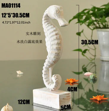 Mediterranean Style Home Decoration Accessories Wooden Crafts Starfish Conch Hippocampus Wood Carving Marine Living Room Decor