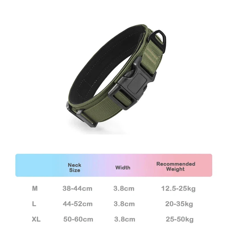 Tactical Dog Collar Adjustable Military Training Nylon Dog Collar with Control Handle and Heavy Metal Buckle for Large Pets