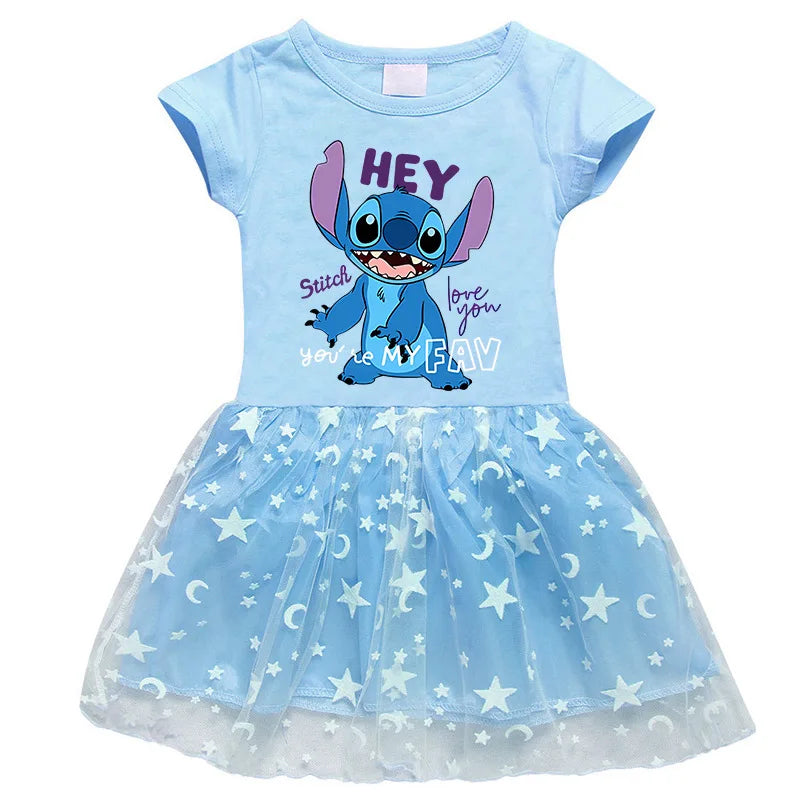2024 New Summer Baby Girl Stitch Dresses Bag Headband Kids Christmas Party Halloween Cosplay Costume