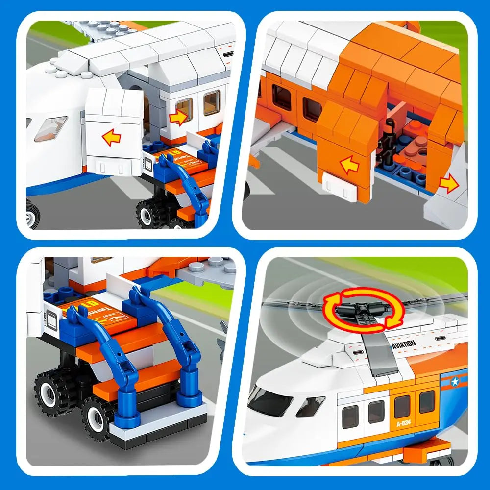 HOGOKIDS City Passenger Airplane Building Set-STEM 3 in 1 Airport Toy with Baggage Truck Radar Tower Shuttle Bus for Kid6+ Adult